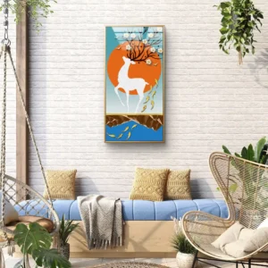 Mystic Deer and Golden Koi Acrylic Wall Art symbolizing prosperity and harmony. Premium glossy acrylic décor for modern living rooms.