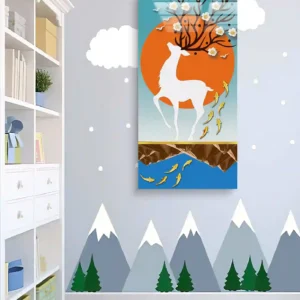 Mystic Deer and Golden Koi Acrylic Wall Art symbolizing prosperity and harmony. Premium glossy acrylic décor for modern living rooms.